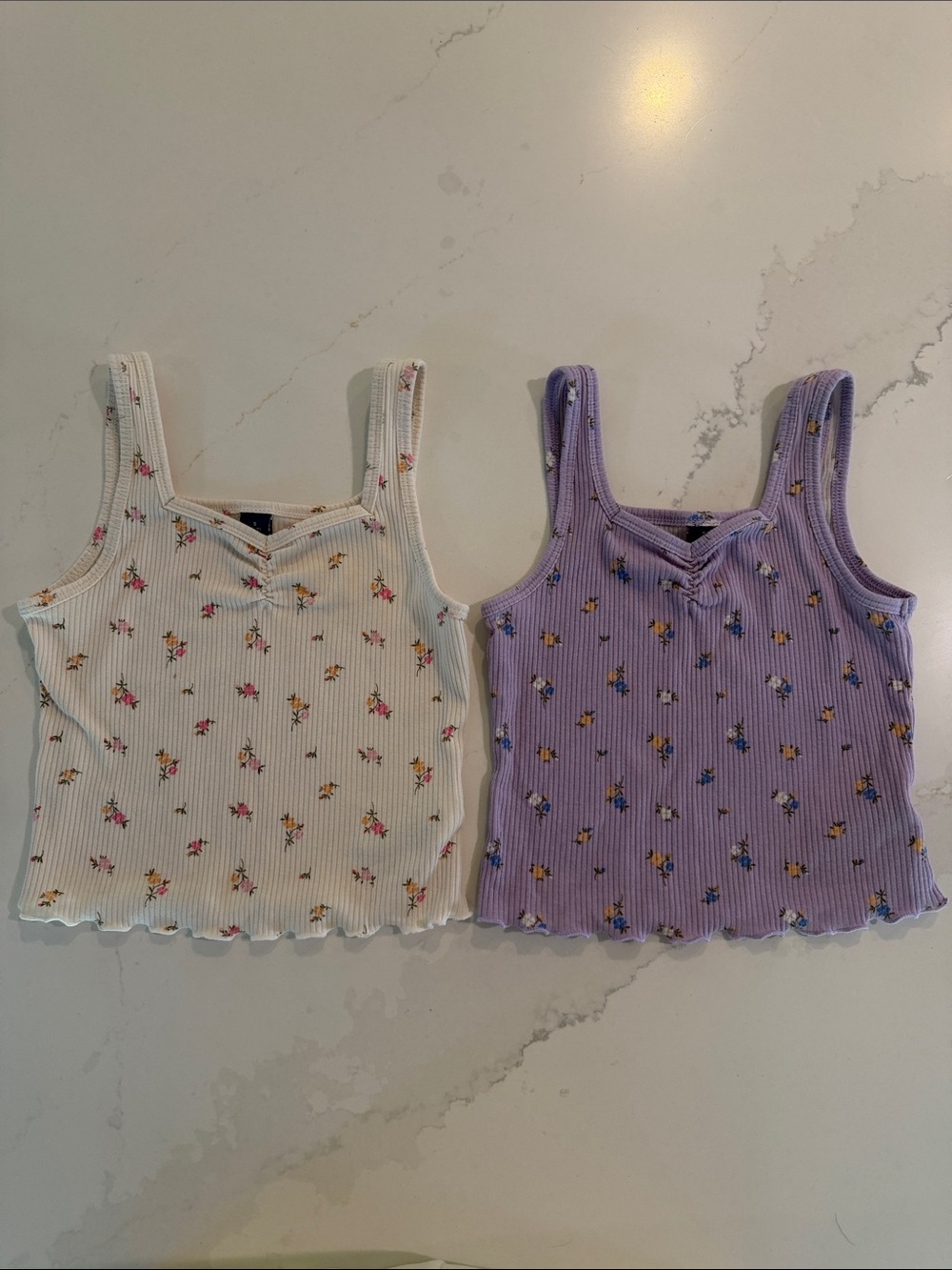 Old Navy Girls Floral Ribbed Tank Tops - White and Lavender